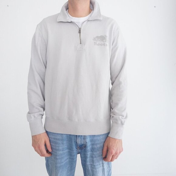 Roots Canada Gray Quarter Zip Cotton Pullover Sweater Small - Picture 1 of 9